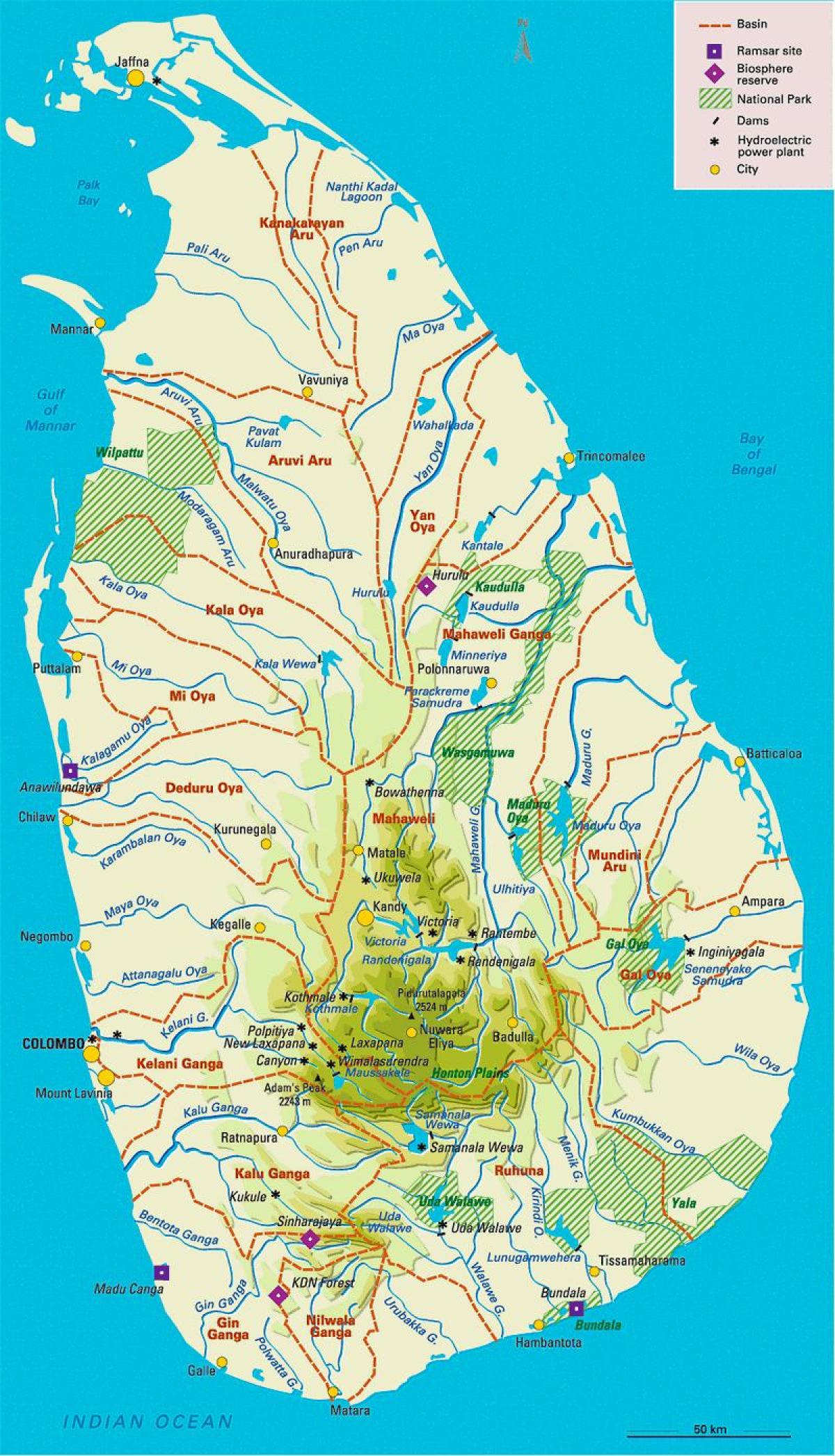 แผนที่ของศรี Lankan reservoirs