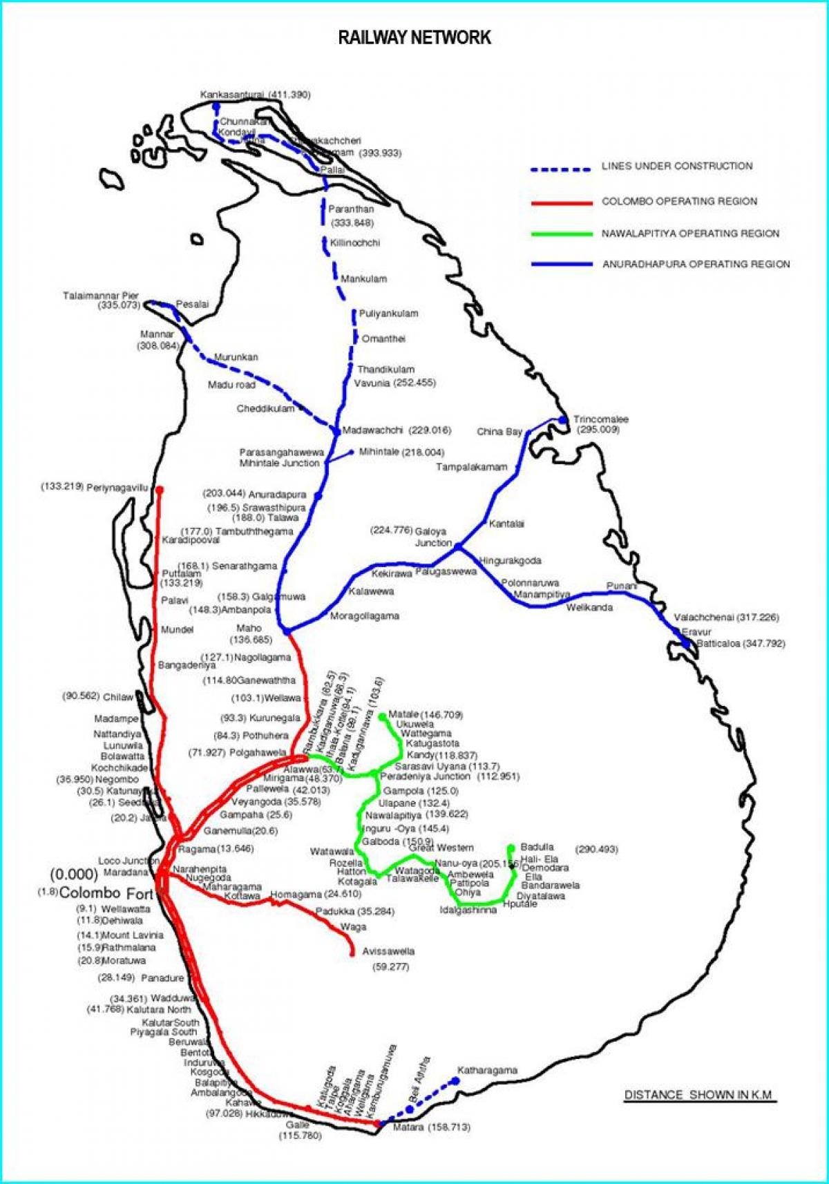 railway เส้นทางบนแผนที่ศรีลังกา name