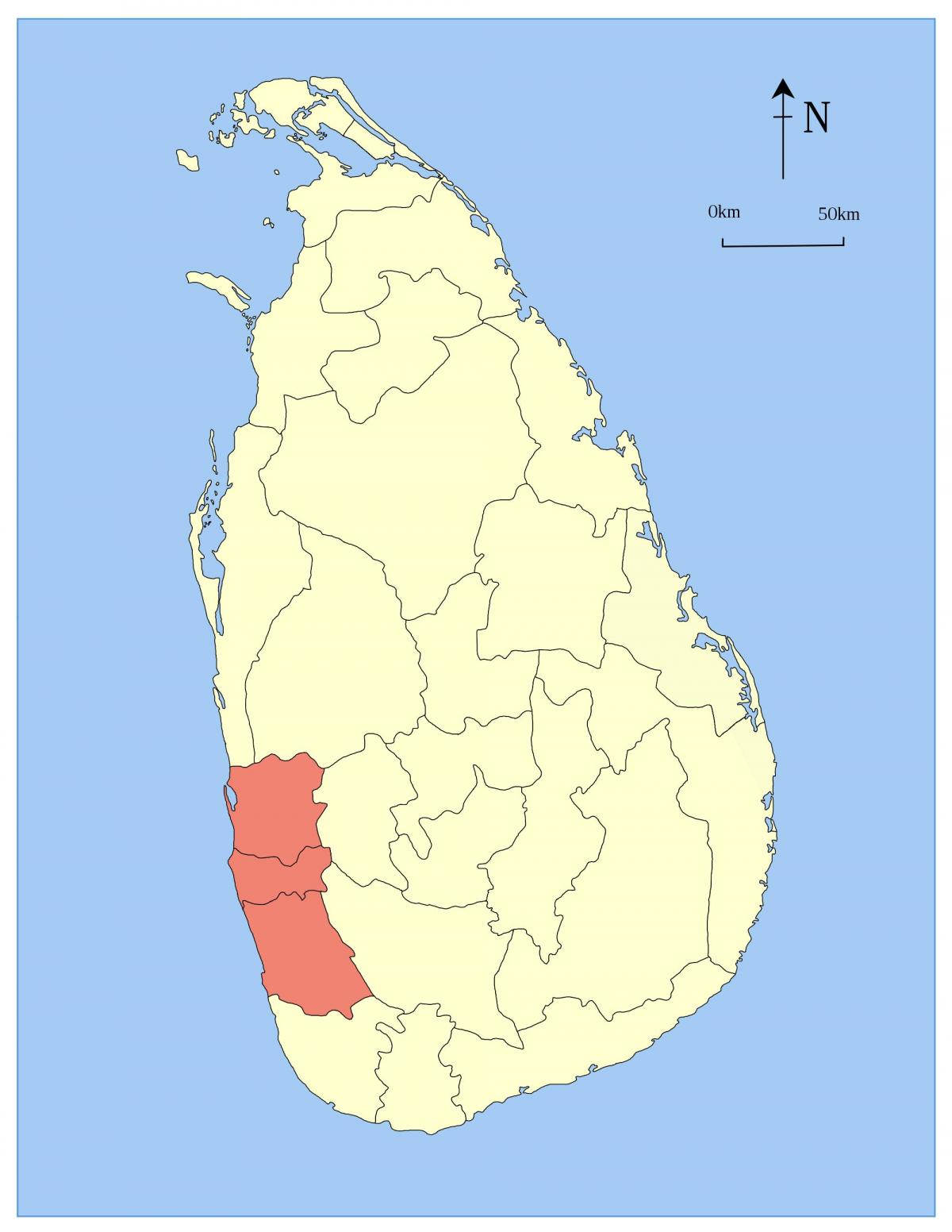 แผนที่ของศรีลังกา name ตะวันตกแสดงตัวอย่า