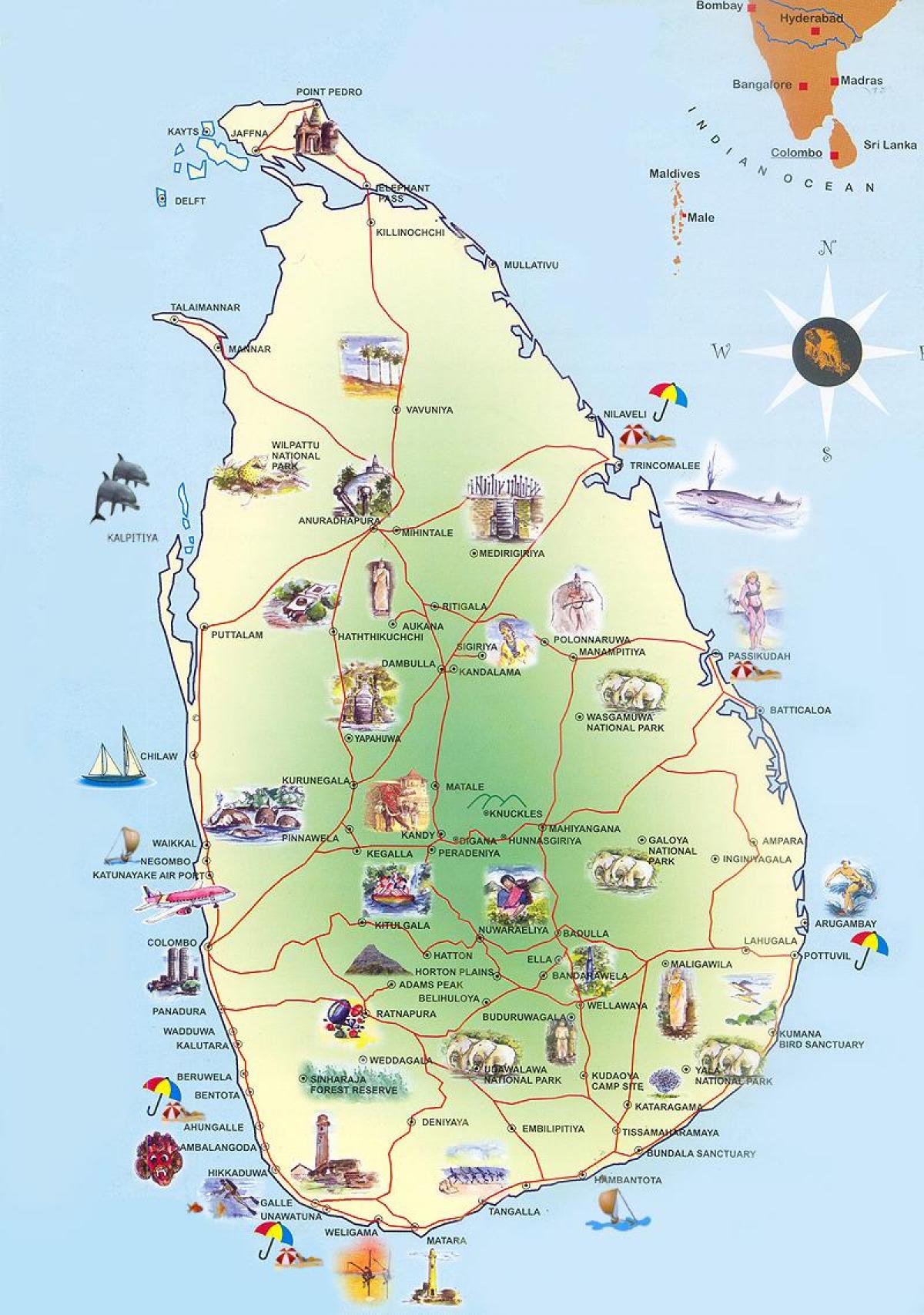 นักท่องเที่ยวหน่อย attractions แผนที่ศรีลังกา name