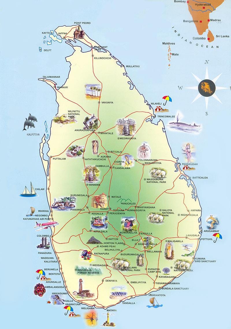 นักท่องเที่ยวหน่อย attractions แผนที่ศรีลังกา name