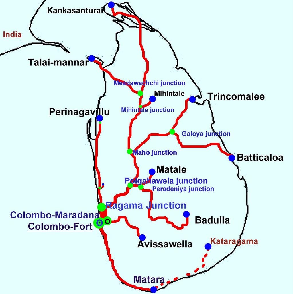 รถไฟอยู่ในแผนที่ศรีลังกา name