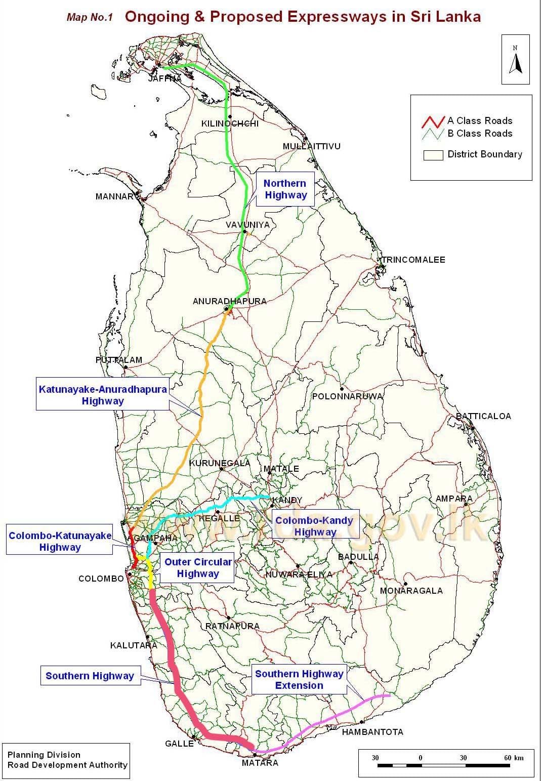แผนที่ของศรีลังกา name expressway