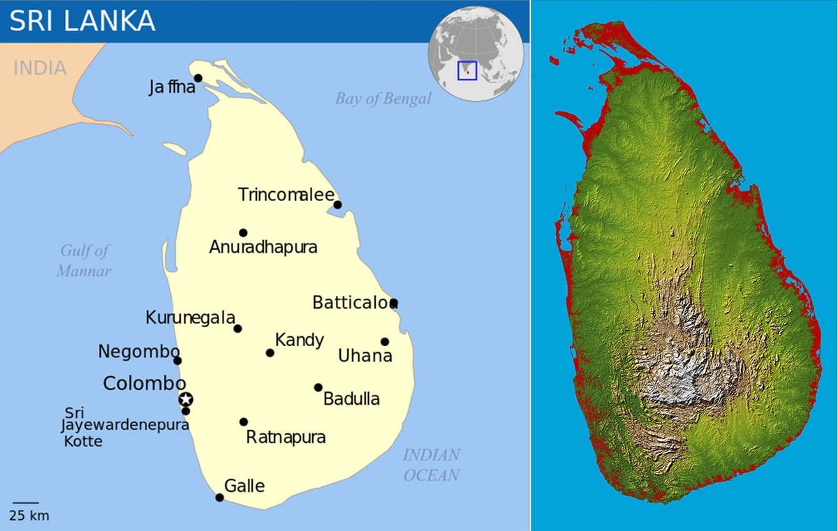 แผนที่ของศรีลังกา name topographic