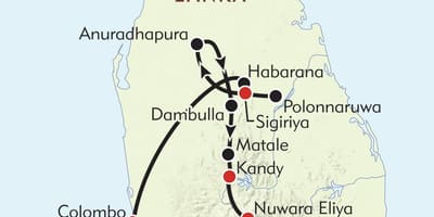 แผนที่ของศรีลังกา name itinerary