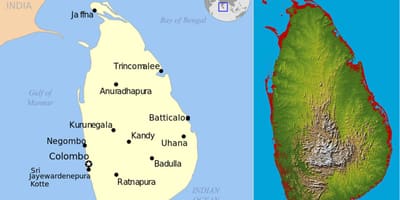 แผนที่ของศรีลังกา name topographic