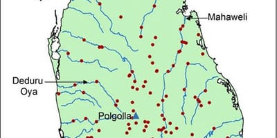 แผนที่ของ mahaweli แม่น้ำบนแผนที่ศรีลังกา name